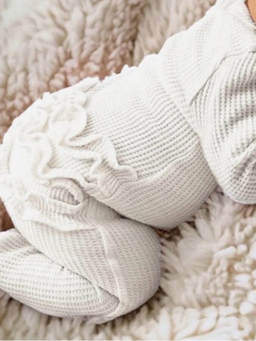 Cream Ruffle-Trim Footed One-Piece for Babies